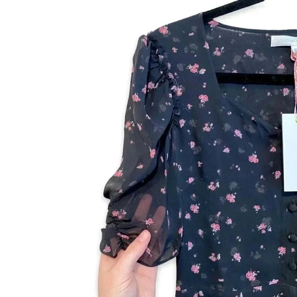 NWT LoveShackFancy Cora Floral Black 100% Silk Mini Dress Size: XS - Picture 12 of 15